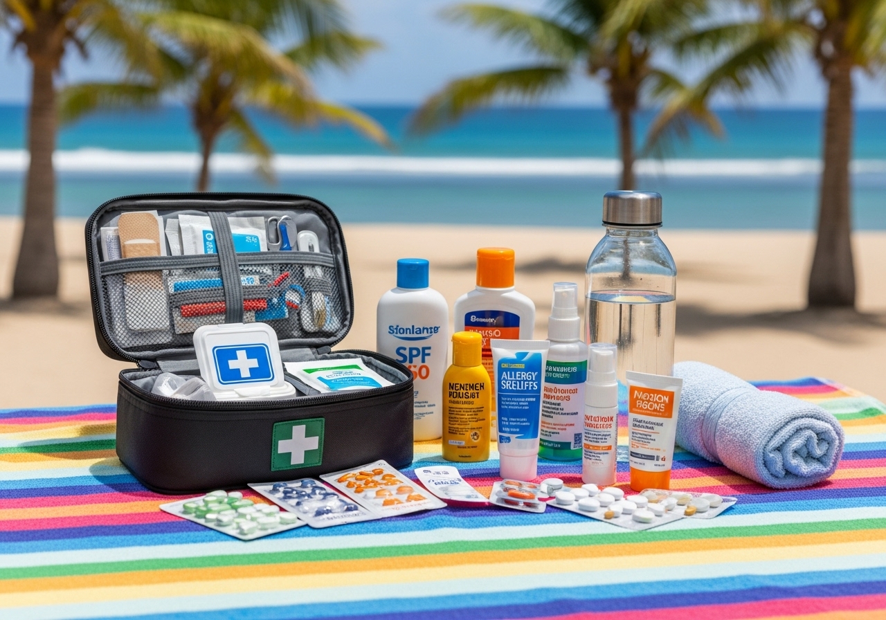First aid kit on beach