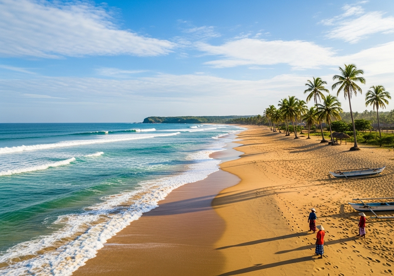 Panoramic view of South Coast beach with palm trees